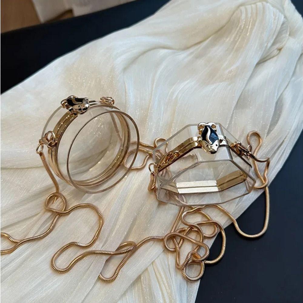 with Chain Strap Transparent Shoulder Bag Gold Lock Buckle Small Clutch Purse  Evening