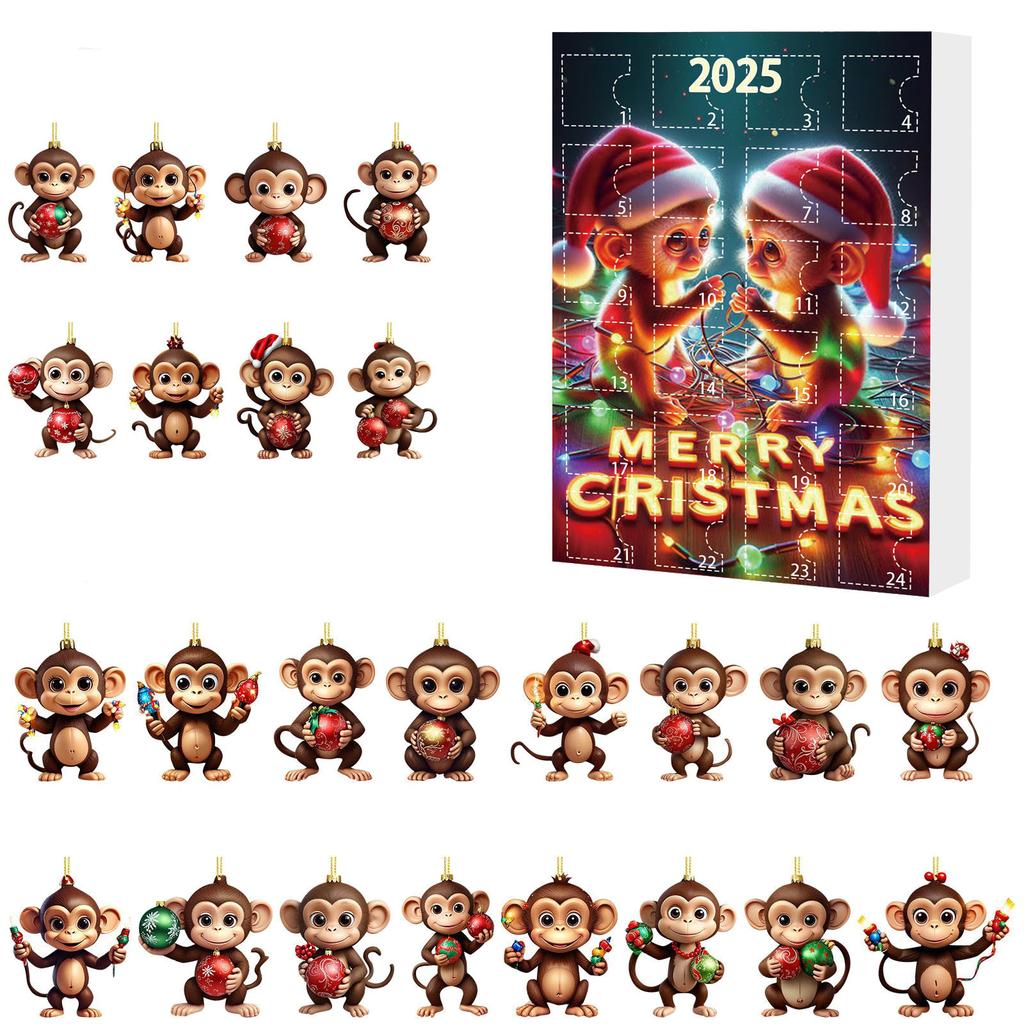 Christmas Tree Decorations with Santa Hats Cute Monkey Countdown Calendar Multi-Purpose Hanging Monkey Ornaments for Home Decor
