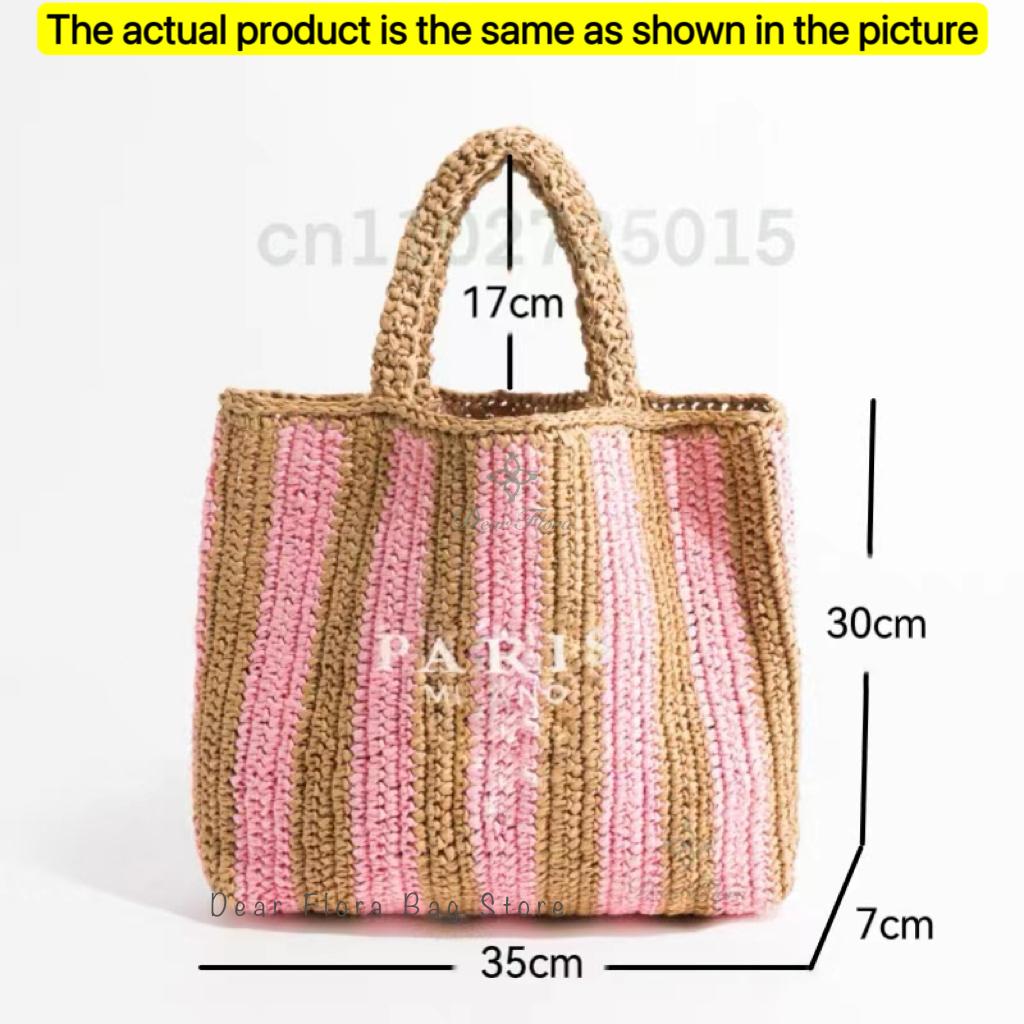 Women'S Fashion Large Capacity Handmade Straw Knitting Tote Bag Summer Travel Beach Shoulder Bags Casual Simple Portable Handbag