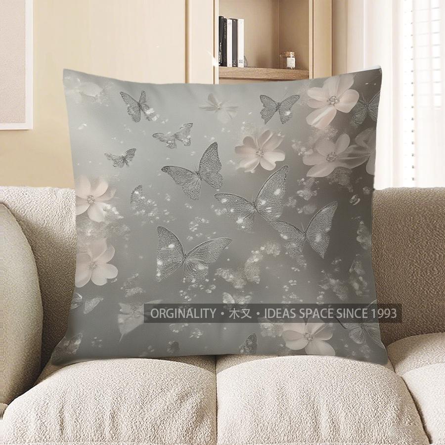 Home Decor Sparkling Butterfly &amp; Blossom Decorative Pillow Pattern Cushion Cover Suitable For Sofa Bedroom Car Pillow Cover