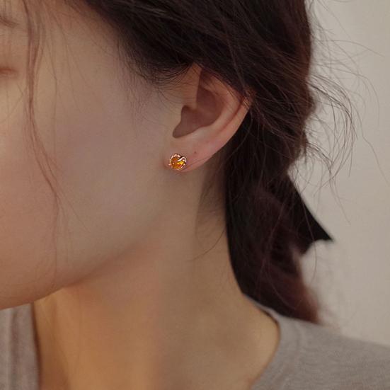 1 Pair Women Ear Retro Smooth Geometric Shape Amber Studs Lightweight Ear Jewelry Lady