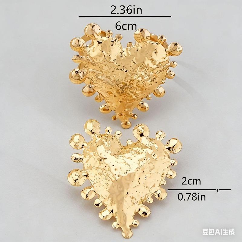 Two Pieces of Retro Gold Big Love Open Wide-sided Metal Bracelet Ring Niche Design Exaggerated and Elegant Set