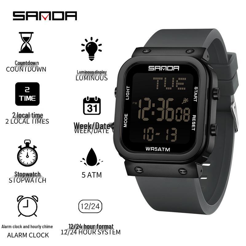 SANDA Children s Multifunctional Watch: LED, Alarm, Waterproof, Sports Wristwatch
