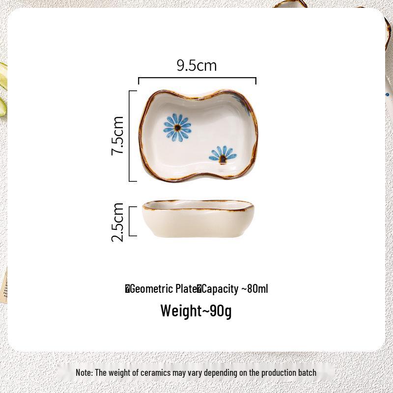 Japanese Hand-Painted Ceramic Plate & Spoon Set with Underglaze Color for Soup and Dipping Sauces