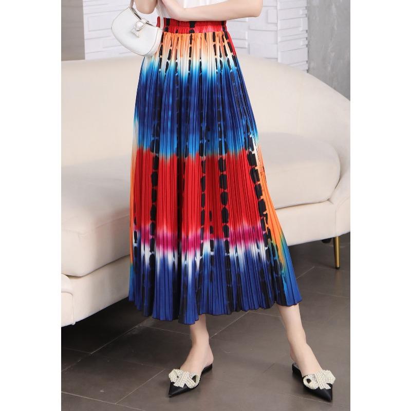 Spring New Fashion Pleated Skirt Digital Printing Long Skirt Elastic Waist Supply Temperament Commuting