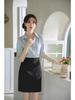 Women's Blue V-Neck Short Sleeve Professional Shirt for Interviews and Workwear