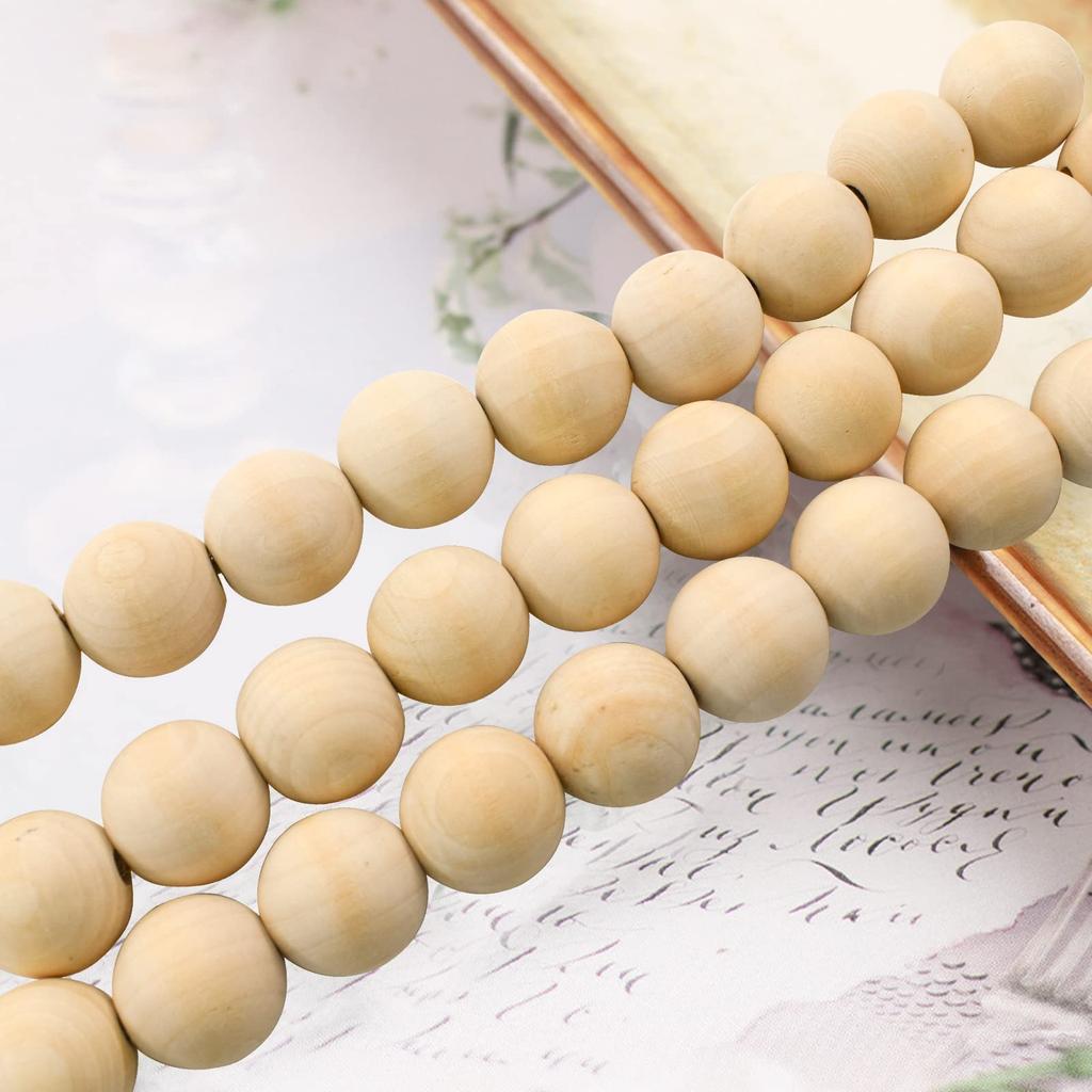Enkrio Wooden Beads Perforated Wooden Balls Wood Beads Round Wooden Balls Set of 100 Unpainted DIY Crafts Craft Supplies Decoration Raw Wood Color