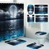 1/4 set sea surface shower Curtains, Toilet Seat Decoration, Shower Curtain with Carpet and Toilet Lid, 12 70.8x70.8 inch Hooks