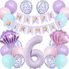 Lausatek Balloon Birthday Set for 6 Years Old Happy Birthday Garland Balloon Decorations Shell Number 6 Party Supplies for Kids Boys Girls Purple