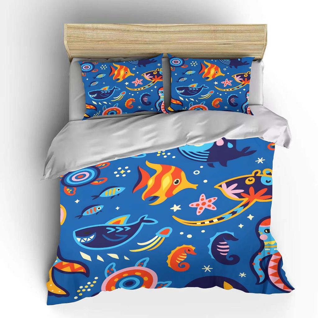 Cartoon underwater animals design Bedding Set for Kids Luxury Gift 3pcs Digital Print Comforter Set Soft Comfortable Breathable
