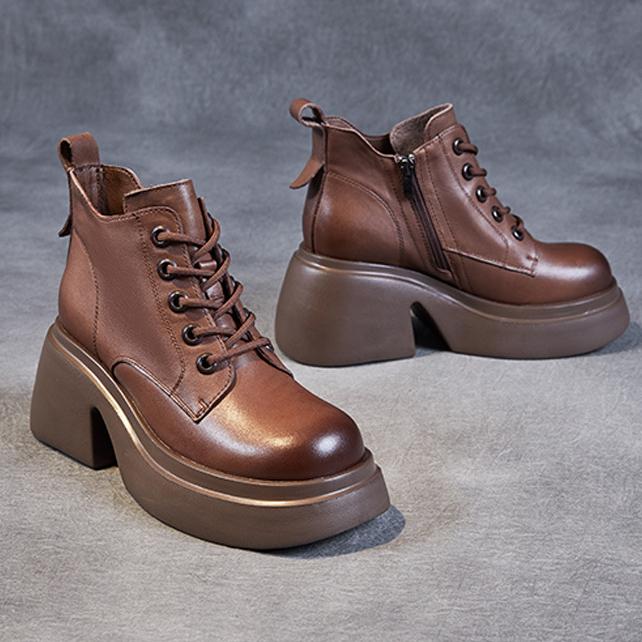

2024 весенне-осенние новые кожаные ботинки на толстой подошве, женские модные короткие женские сапоги в стиле ретро, ​​увеличивающие рост 37
