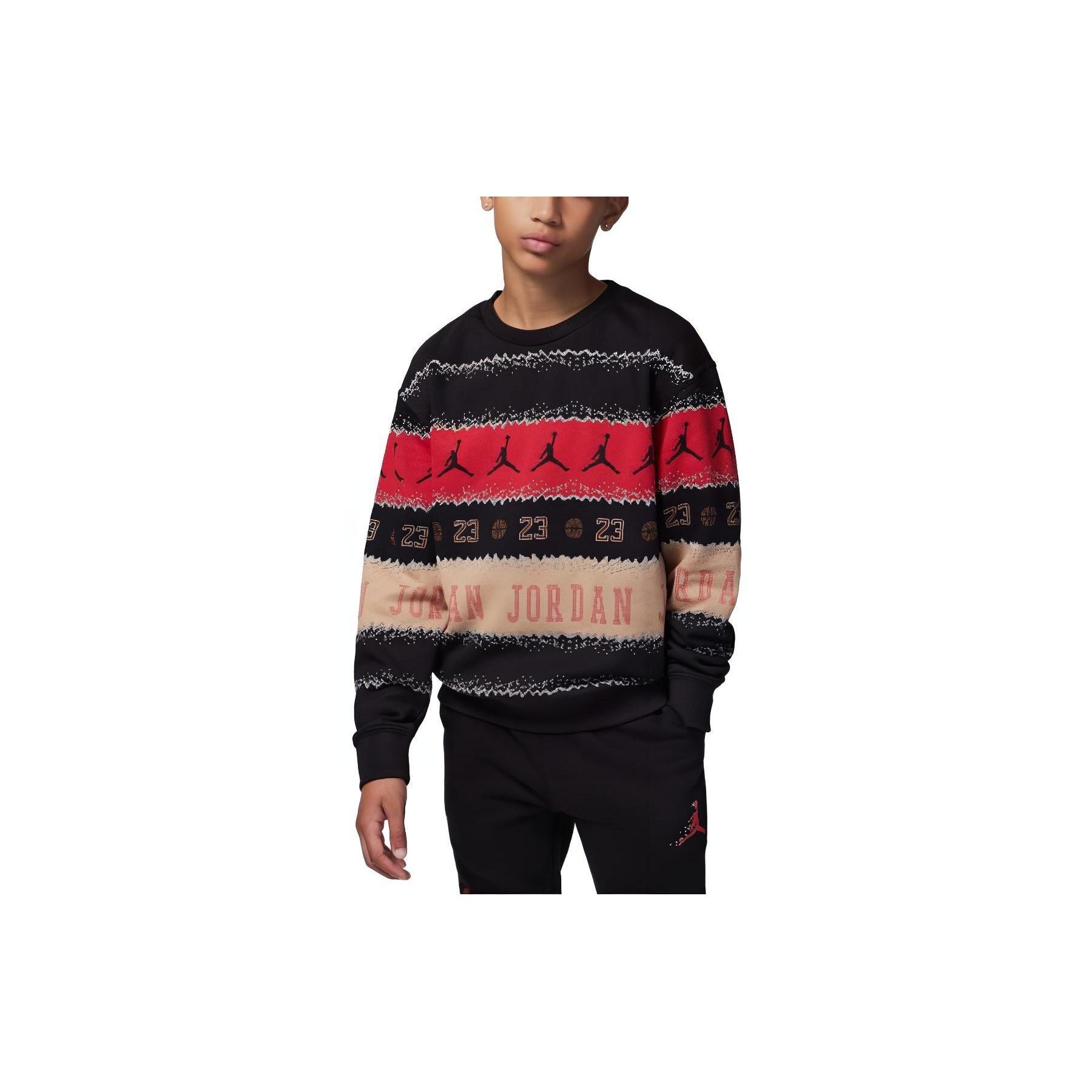 (PS) Air Jordan MJ Holiday Fleece Crew Top Black Multicolor Kids FV5658-010 XS