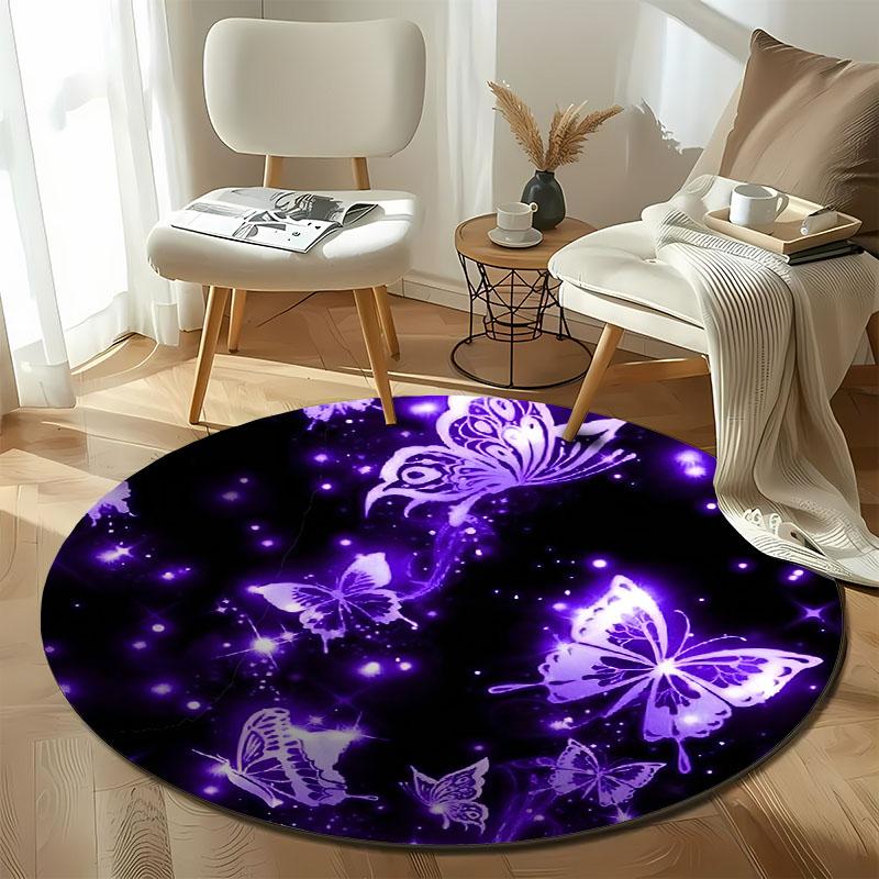 Kostenloser Versand! Lila Schmetterling Traumlandschaft Runder Teppich für Wohnzimmer runder Teppich für Zuhause Sofa Schlafzimmer, Geschenk