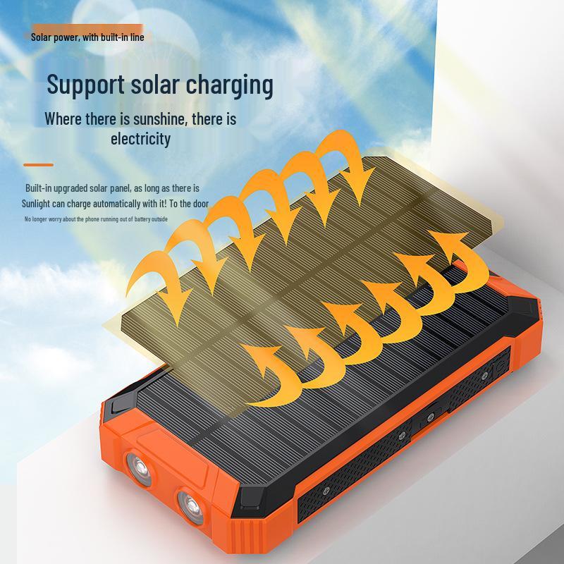 20,000mAh 5V 3A High-Power Solar Power Bank with Built-in Cables & 5W Wireless Charging