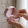 Wedding Souvenir Jewelry Box Velvet Mini Ring Box, Multi Slots Soft Inner Organizer, Portable Case for Travel Oval Shape Storage Proposal Engagement