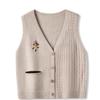 Vintage Fried Dough Twists V-neck Knitted Vest for Women Spring Autumn Hand Embroidered Vest