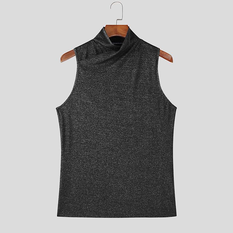 INCERUN Herren Hochgeschlossenes Ärmelloses Einfarbiges Glitzer Figurbetontes Lässiges Tanktop Weste