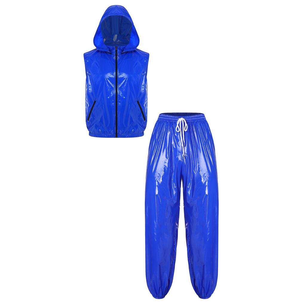 Men Waterproof Sports Tracksuit Front Zipper Sleeveless Vest with Detachable Hood and Jogging Pants for Workout Cycling Running Gym