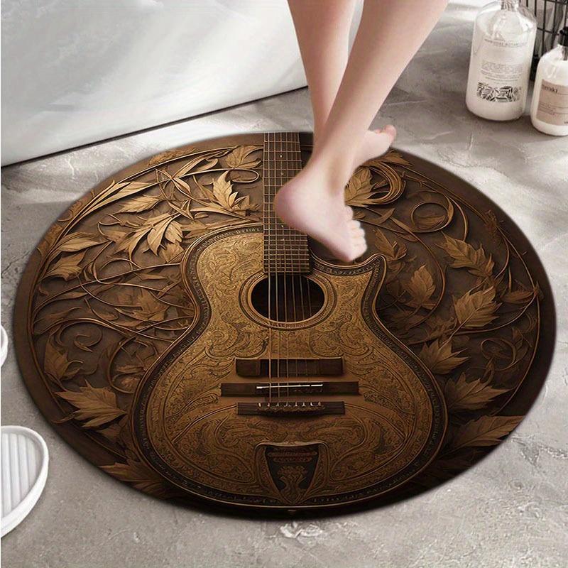 Samt Gitarre & Ahornblatt Runde Matte - Nur Handwäsche Tragbarer Teppich für Wohnzimmer, Schlafzimmer, Büro & Camping Dekoration