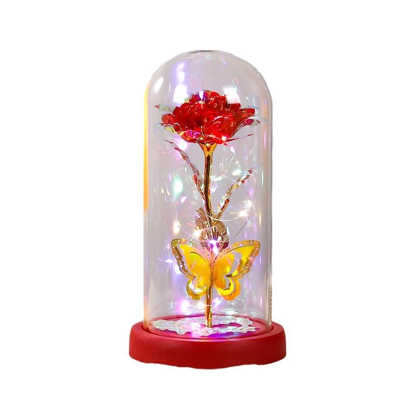 Eternal Rose Glass Dome with Lights: Romantic Bouquet Gift for Valentine's Day, New Year & Birthdays