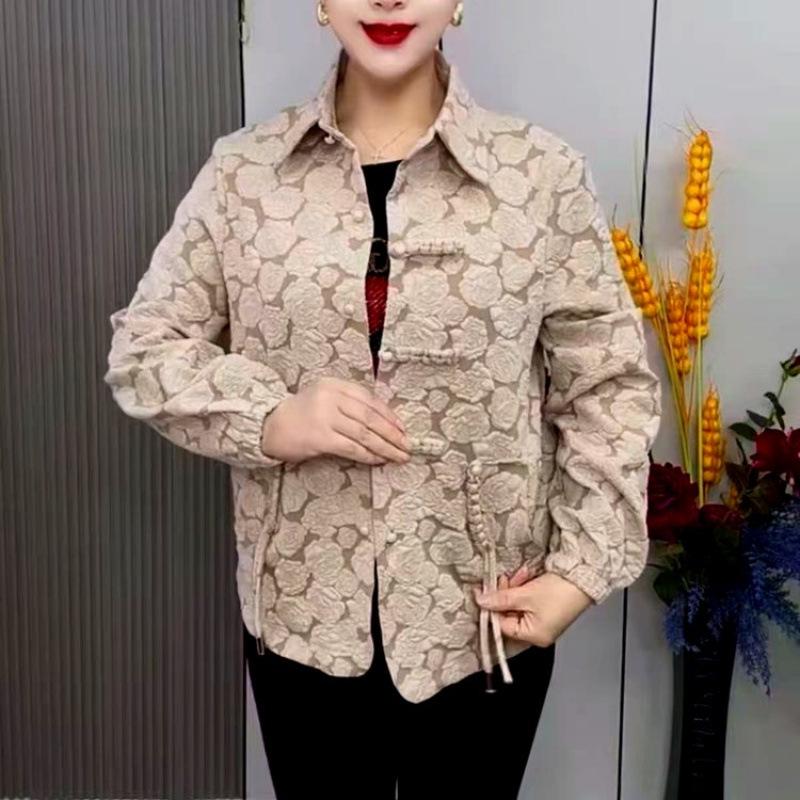 

Versatile X2502 Square Neck Frog Button Short Jacket - Stylish Spring/Autumn Wear for Mothers 2XL [Recommended 105-120 lbs]