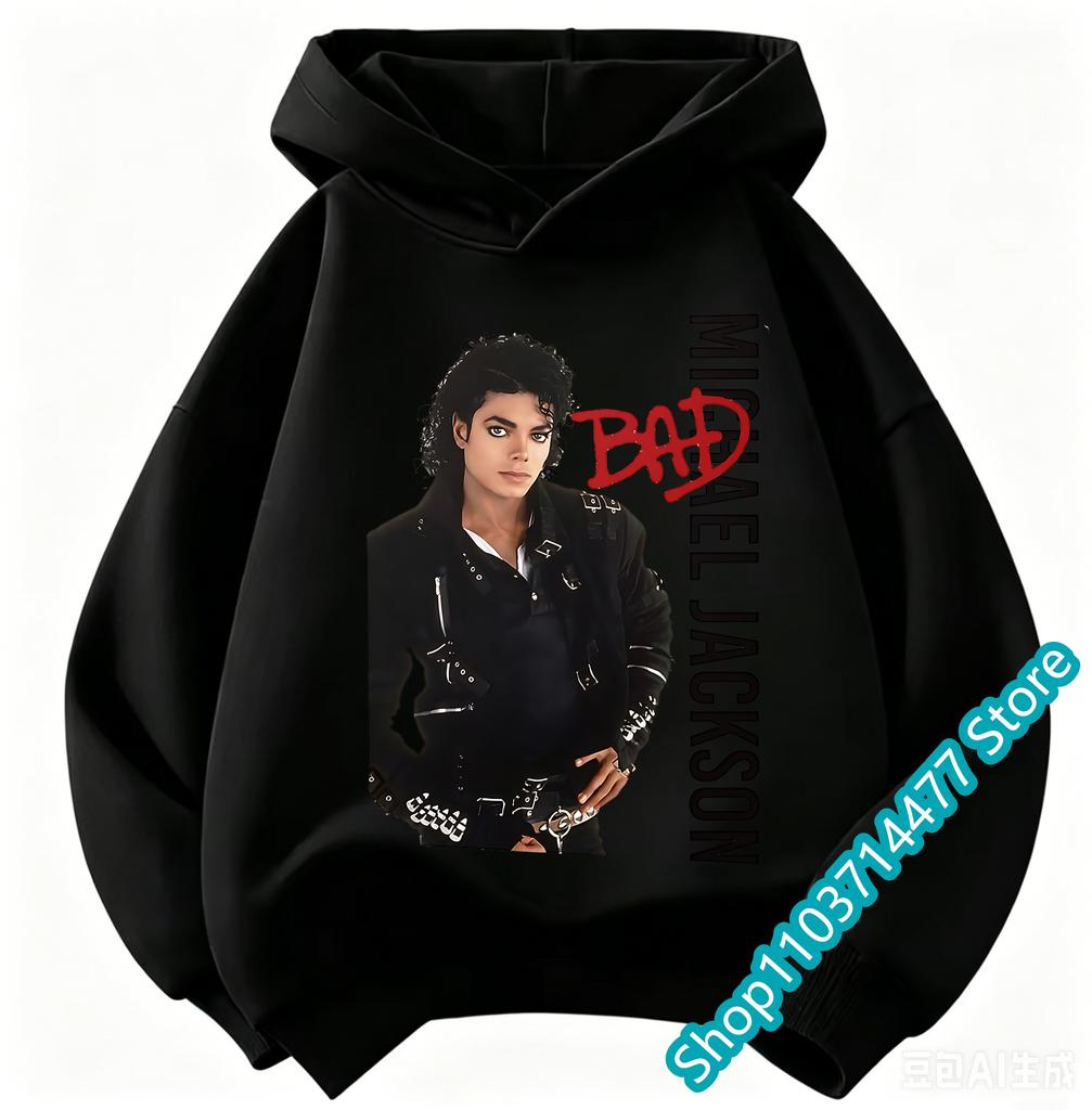 New Children Hooded Sweatshirt Michael Jackson Retro Letter Figure Print Pullover Kids Boys Girls Casual Vintage Fashion Hoodie