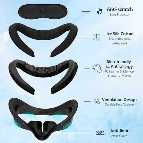 Quest 3s Applicable Soft PU Leather Foam Ice Silk Cotton Replacement Face Pad Sweat-proof and Breathable Mask Cover