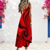 Women Plus Size Off Shoulder V Neck Spaghetti Strap Sleeveless Colorful Swirl Print A Line Long Dress