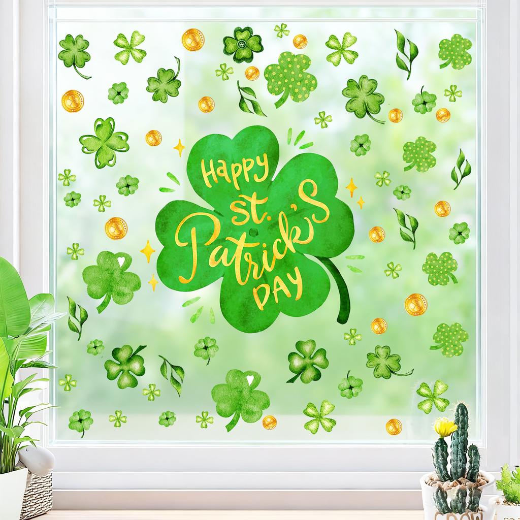 St Patrick‘s Day Window Cling Static Decal for Glass Irish Holiday Festival Home Decor Removable Reusable