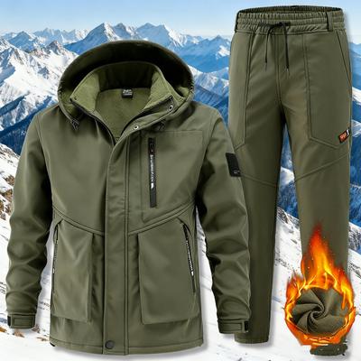 Tuta Sportiva da Neve da Uomo Ispessita Taglie Forti Giacca Sportiva Calda + Pantaloni Set Due Pezzi