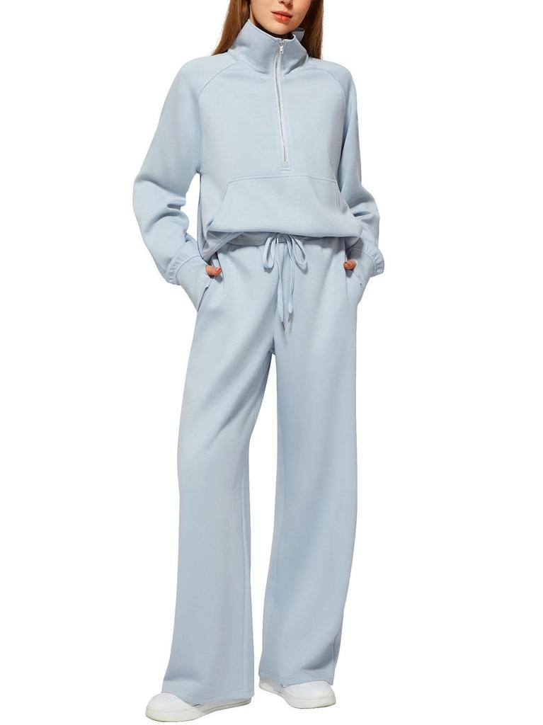 2025 Women's Oversized Half-Zip Sweatshirt and Wide-Leg Pants Set for Autumn/Winter
