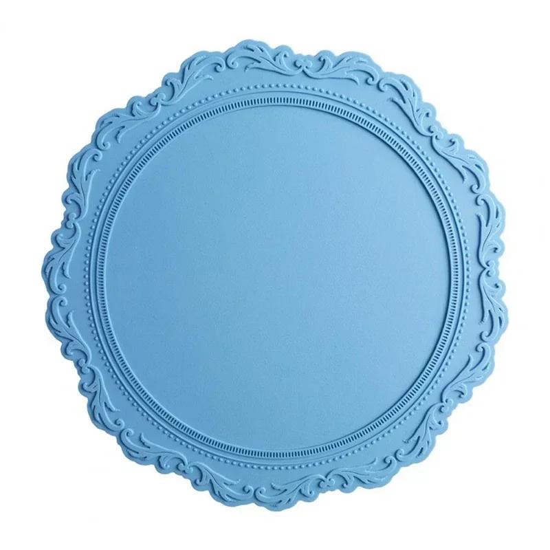 Silicone Placemat Round Flower Coffee Dinner Table Mat 34cm Embossed Pink Coaster Heat Resistant Kitchen Tableware Dining Mat