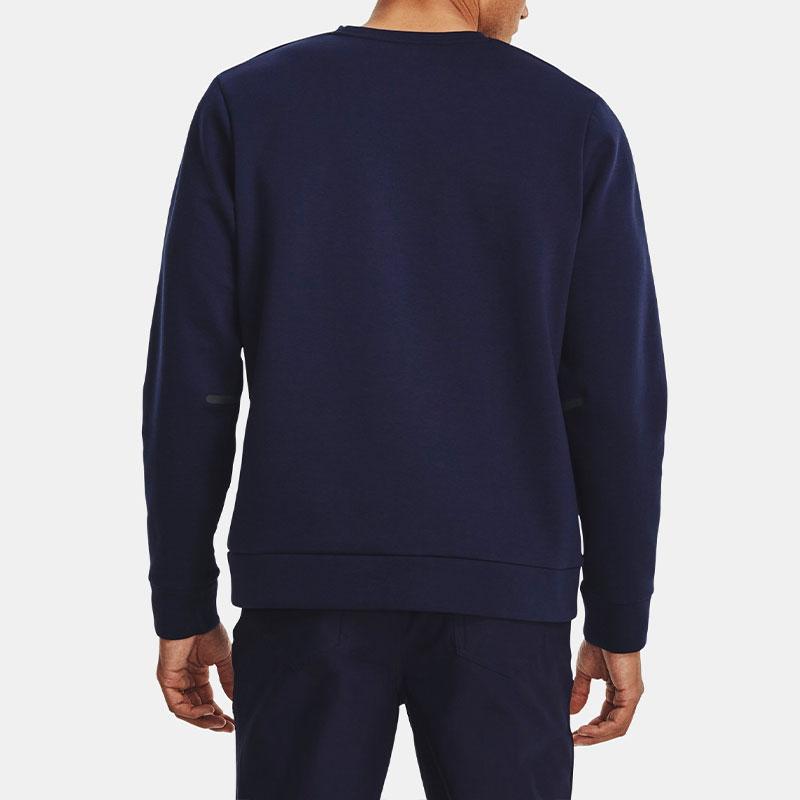 Under Armour Unstoppable Fleece Crew Solid Color Round Neck Pullover Long Sleeve Sweatshirt Men sweatshirt Navy-Blue 1381688-410