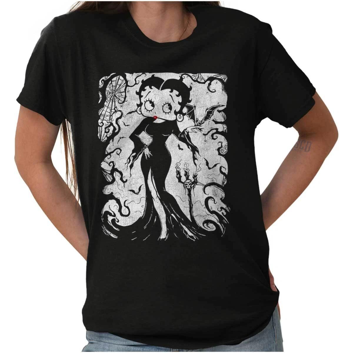 Betty Boop Halloween Enchantress Cartoon Womens Graphic Crewneck T Shirt Tee S