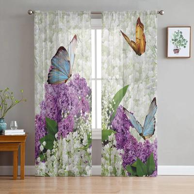 Flowers Bouquet Butterfly Tulle Sheer Curtains for Living Room Decoration Window Curtain for Bedroom Voile Organza Drapes