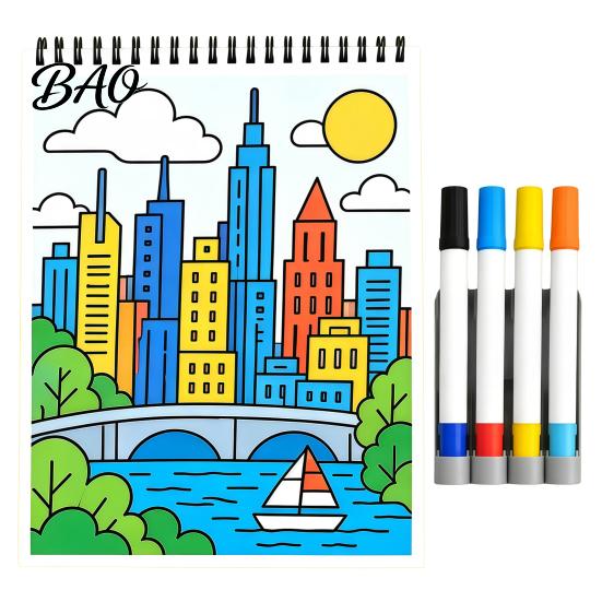 Spiral Bound Drawing Album Trace-By-Groove Guided Coloring Book, Clear Artistic Printing with 20 Decorative And Painting Set for Teens Scenes