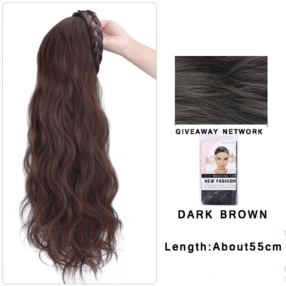 Synthetic Long Wavy Headband Wig Black Brown Women's With Twist Braid Hairband Accessories Natural Half Wig