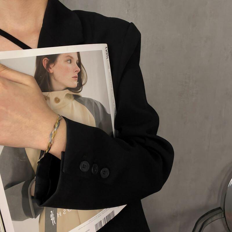 Übertriebenes dreifarbig geflochtenes Armband & Titanstahl-Halskette Set für Damen