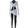 Women's Relaxed Fit Two Piece Skirt Set Long Sleeve Tie Front Mesh Crop Top Wrap Mini Skirt Sexy Streetwear Summer Beach Matching Outfit 2026 New