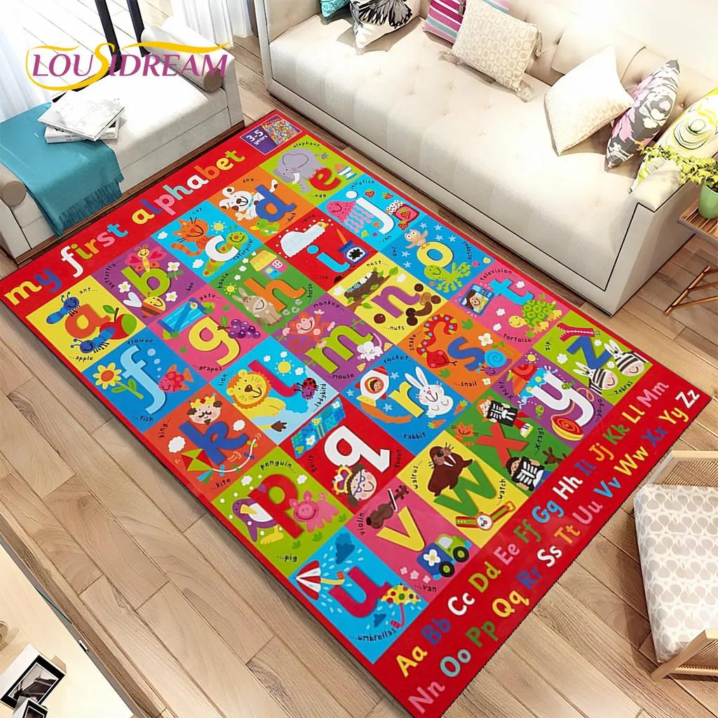 ABC Cartoon Kids Sala giochi Alfabeto Bambini che gattonano Tappeto per la prima educazione, tappeto per soggiorno, camera da letto, divano, tappetino antiscivolo