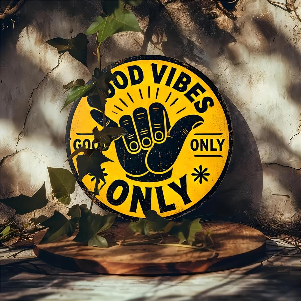 Good Vibes Only" Vintage Round Aluminum Sign - Perfect for Home, Bar, Cafe & Garage Decor, Indoor/Outdoor Use