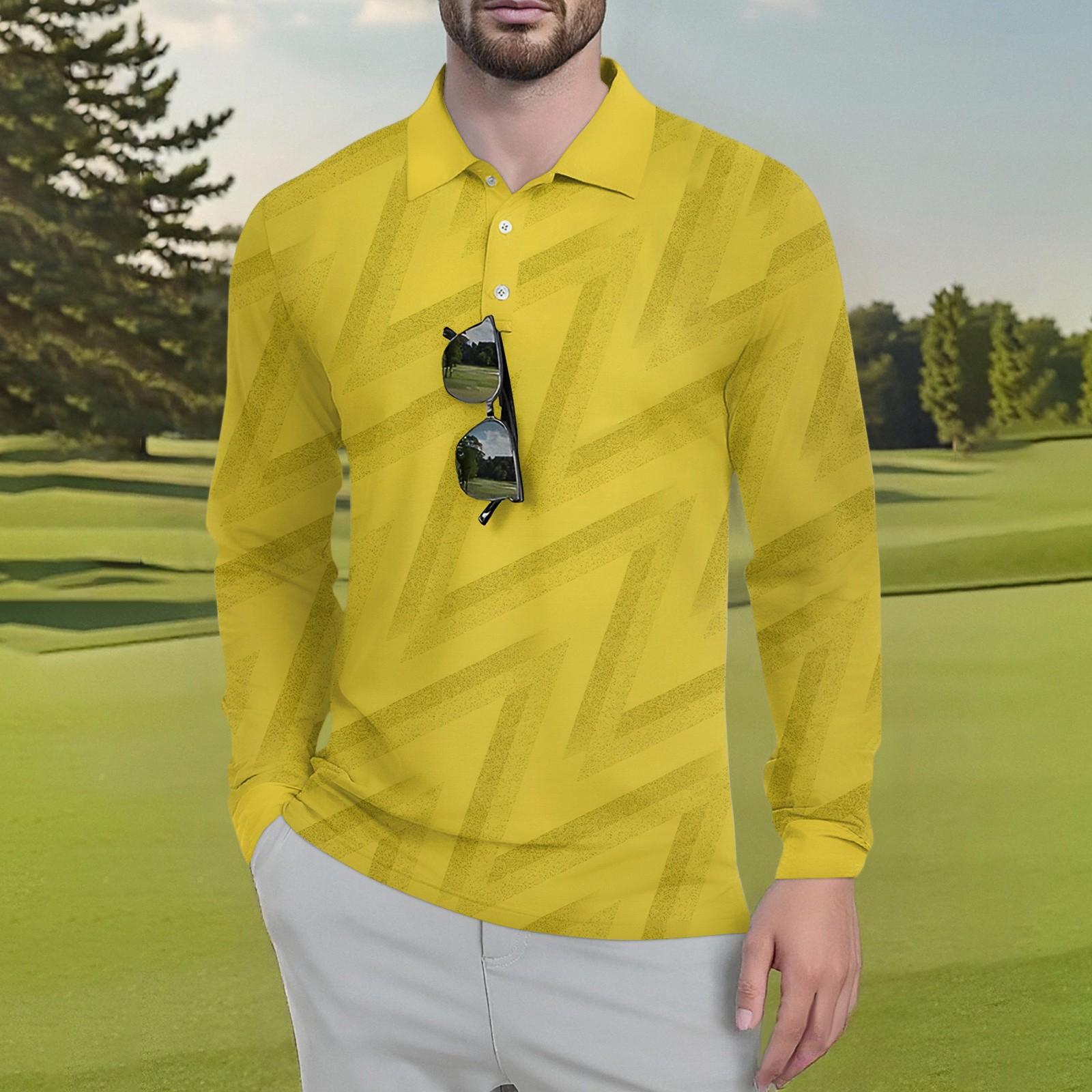 

Мужские классические рубашки для гольфа из дышащего шелка с длинным рукавом и воротником-стойкой, легкие летние повседневные быстросохнущие футболки XL жёлтый