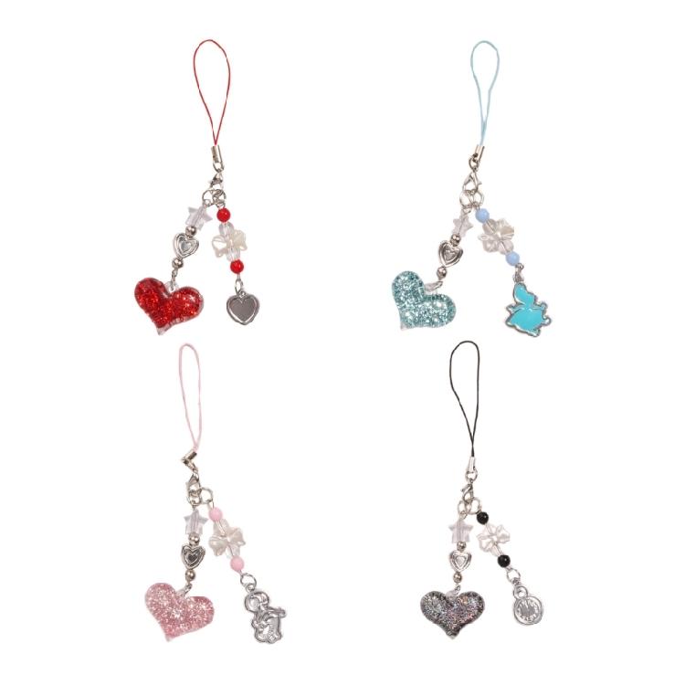 Sparkling Heart Charm Pendant Chain Hanging Decoration for Keys Bag Purse