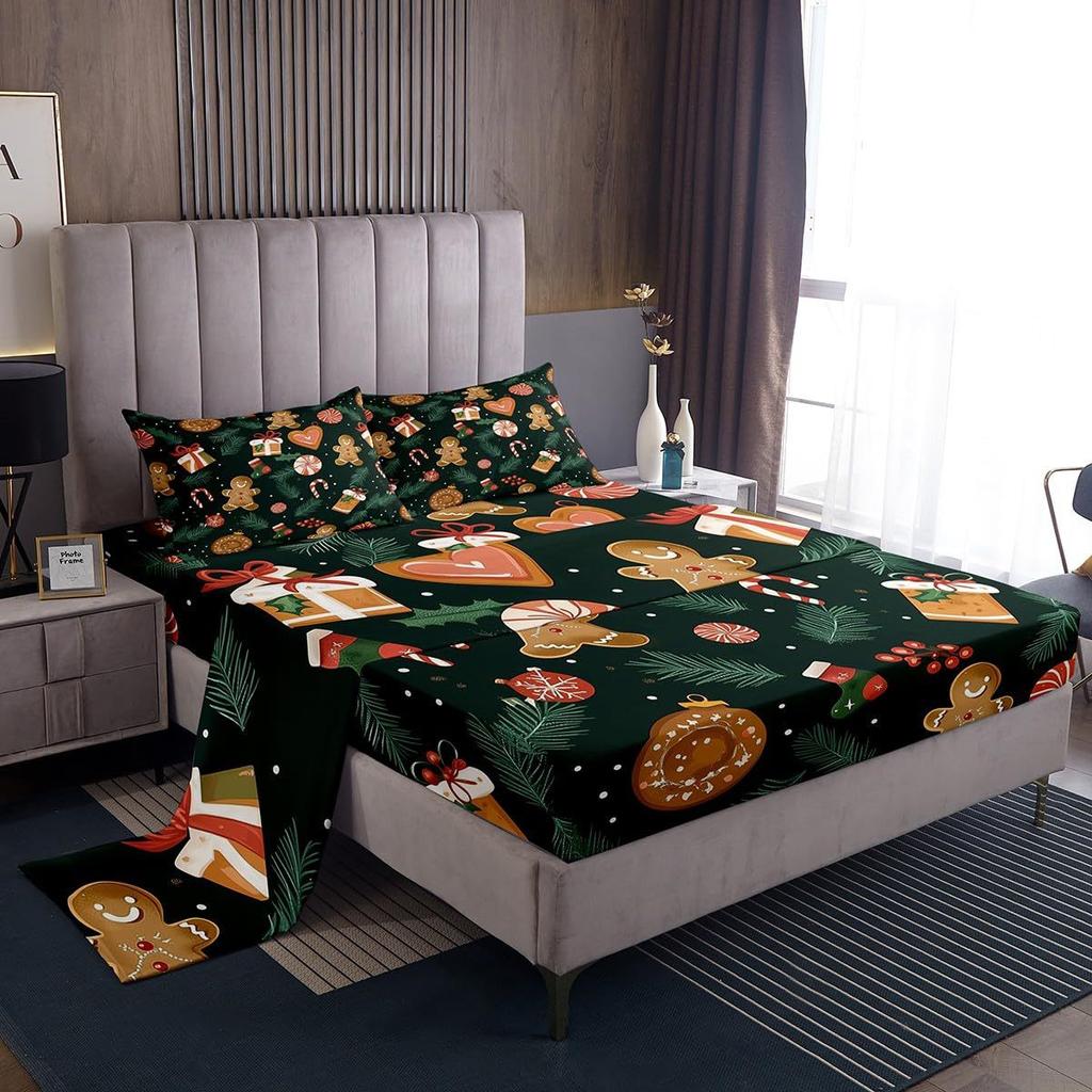Christmas Theme Pattern Mattress Four-Piece Bedding Set Bedroom Dormitory Bedding Decoration