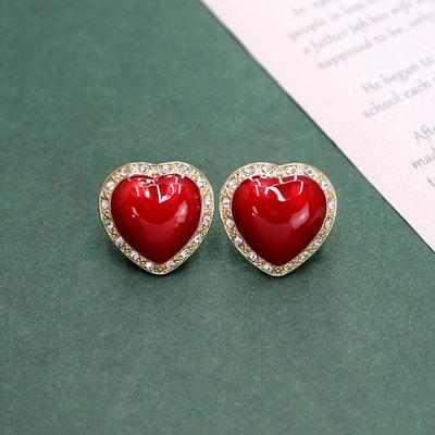 French Elegant High-end Red Stud Earrings Female Western Retro Court Enamel Medieval Earrings S925 Silver Needle