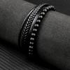 MingAo Charm Herrenschmuck Naturstein Mehrschichtiges Lederarmband Schwarzer Edelstahl Magnetischer Verschluss Tigerauge Perlenarmband