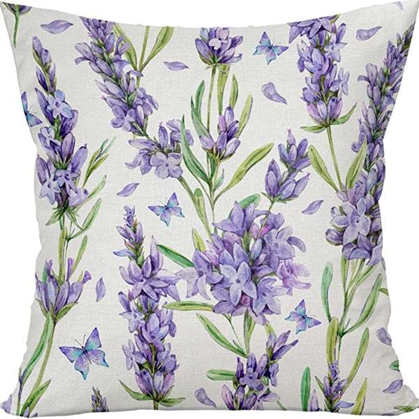 Plant and Flower Linen Pillowcase Purple Lavender Printed Pillow Cushion Cover Home Sofa