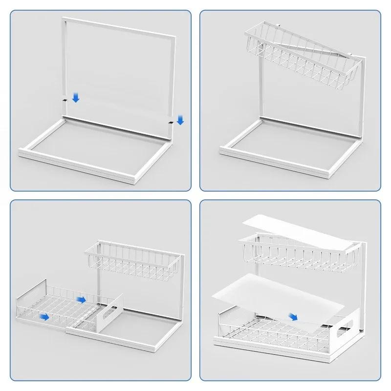 2 Tier Under Sink Organizers and Storage with Sliding Drawer Multi-Purpose Kitchen Bathroom Storage Rack Organization Spice Rack