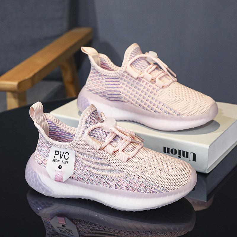 

Kids Breathable Knit Sneakers Elastic Laces Comfort Sole Casual Sports Shoes 38 рожевий
