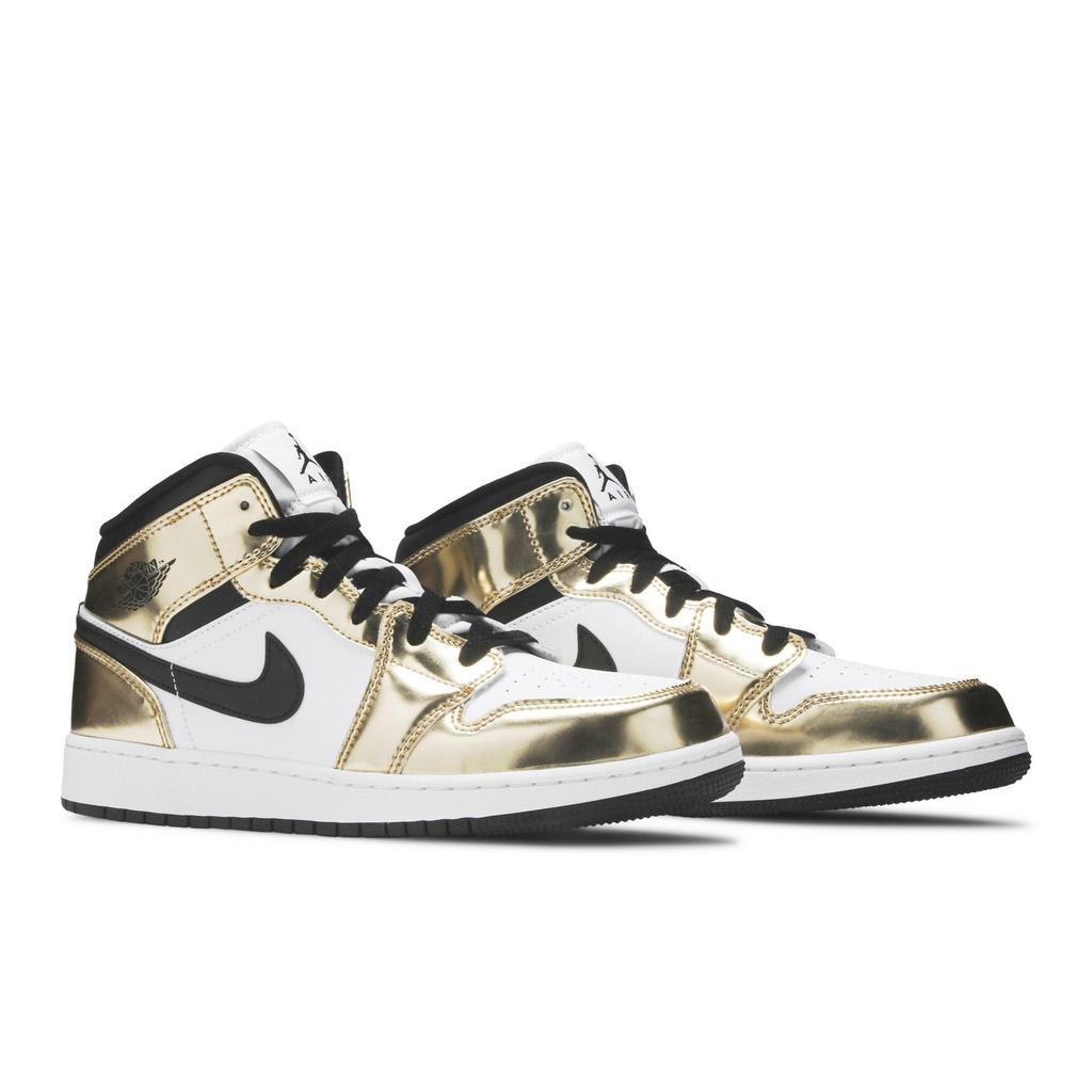 Air Jordan 1 Mid SE Grade School 'Metallic Gold' (Unisex) Metallic Gold / White / Black Kids' Basketball Shoes DC1420 700